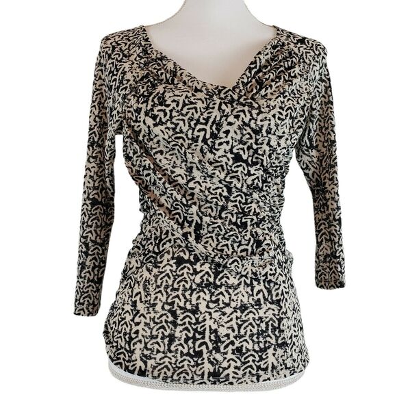 Meadow Rue Anthropologie SIZE S Faux Wrap 3/4 Sleeve Blouse Top Ruched Side Blac - Picture 11 of 11